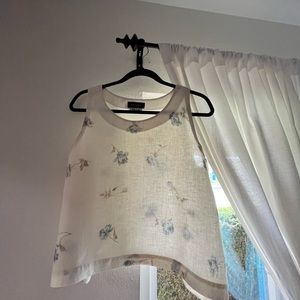 ESKANDAR Luxury White 100% Linen Top Blouse Sz 1 Floral Lagenlook Asymmetrical